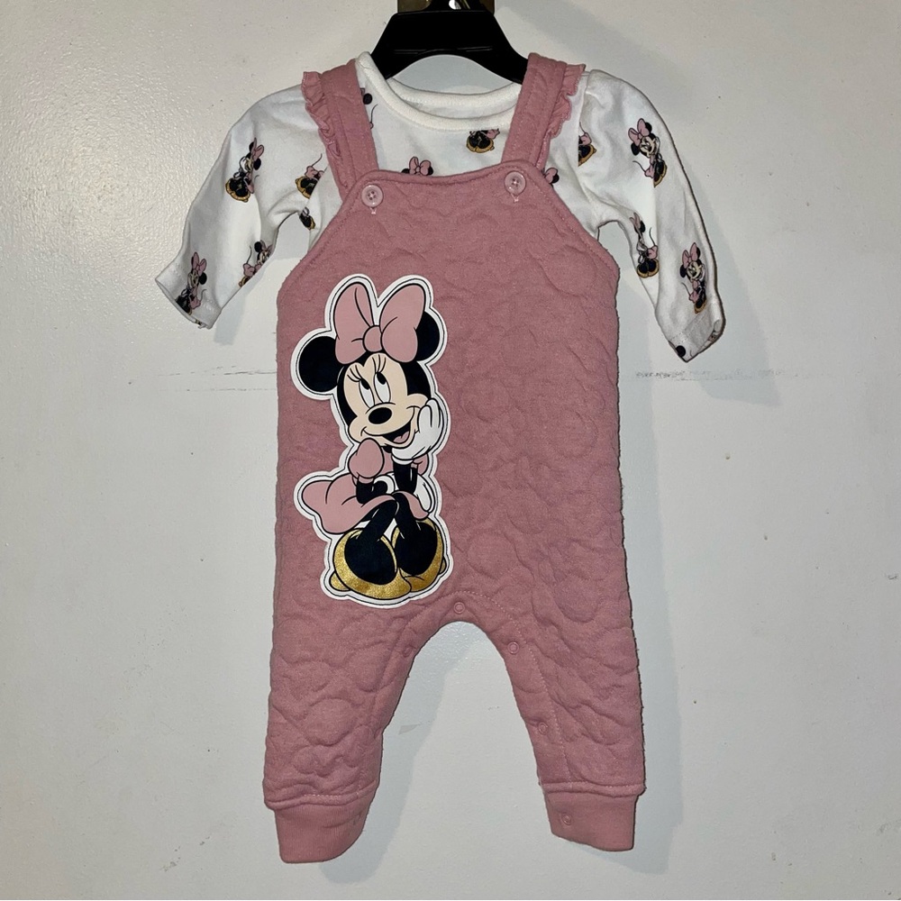 Pink Minnie Mouse Baby Overalls with Matching Shirt